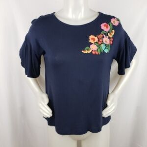 𝅺w5 Floral Embroidered Bell Sleeve Size S